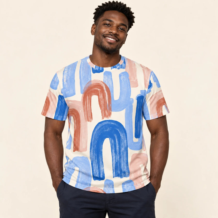 Pastel Arches All-Over Print T-Shirt — male model, hero view