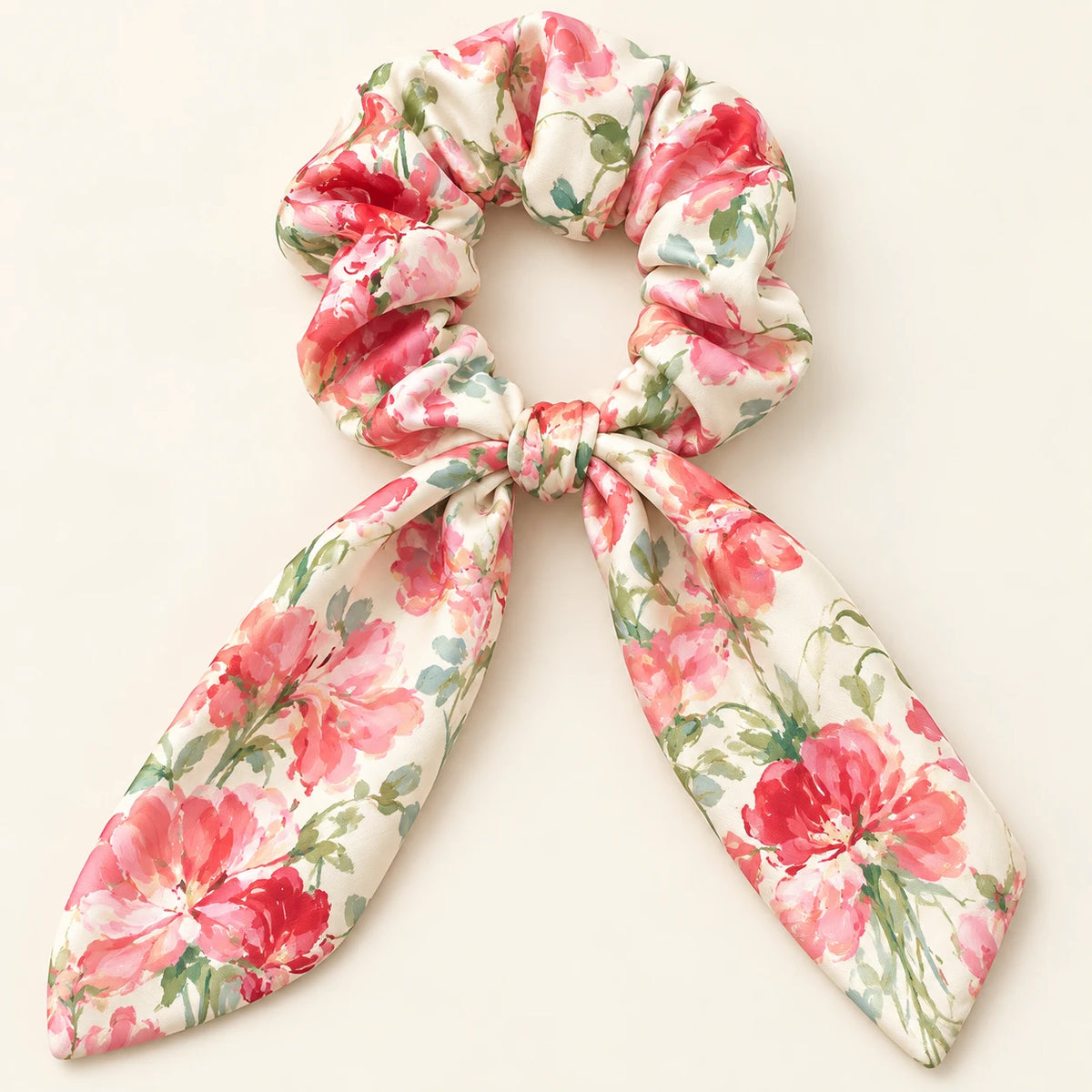 Peony Pages Bow-Tie Scrunchie — detail view