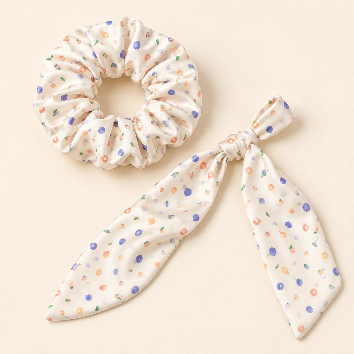 Petal Confetti bow-tie scrunchie — detail view