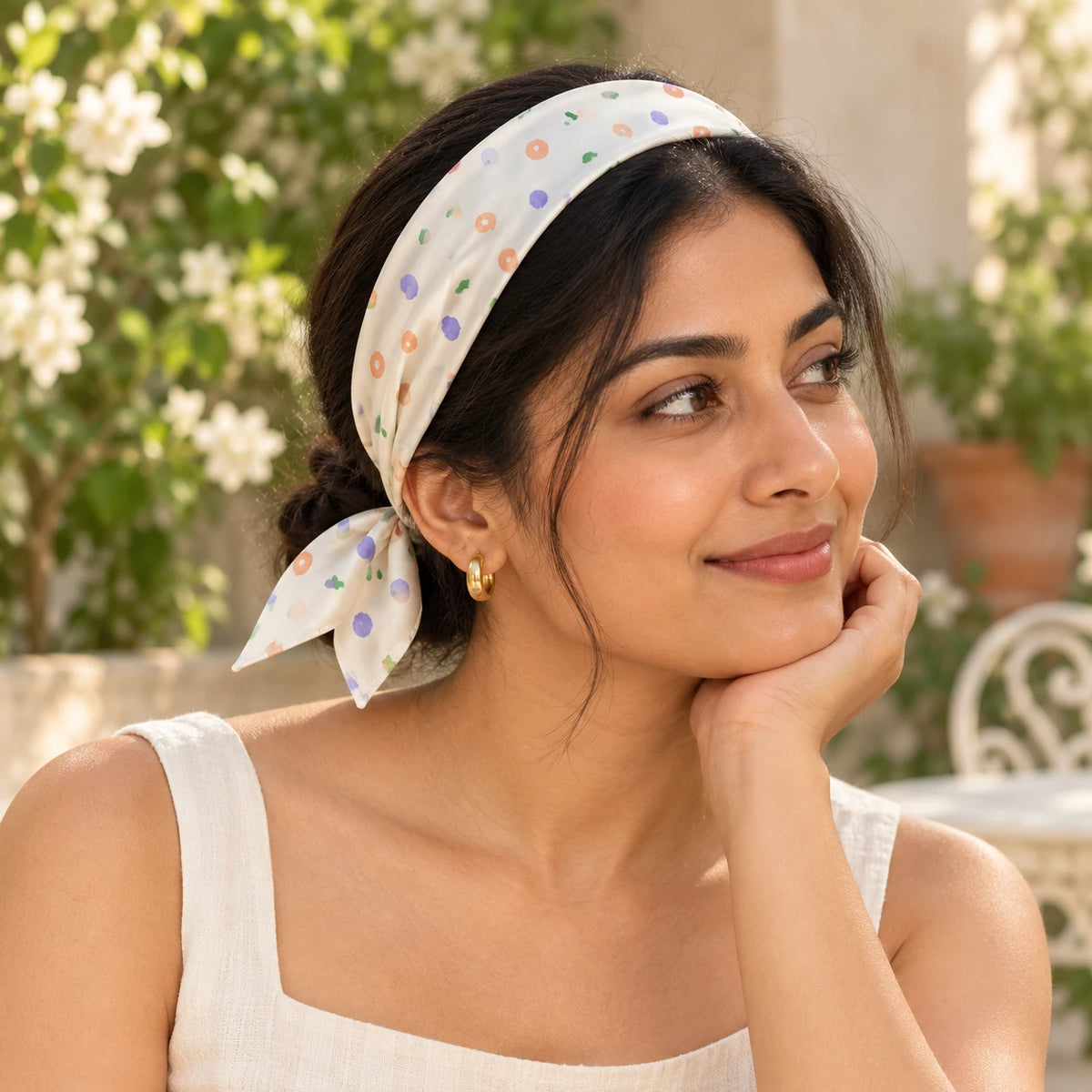 Petal Confetti scarf — lifestyle view