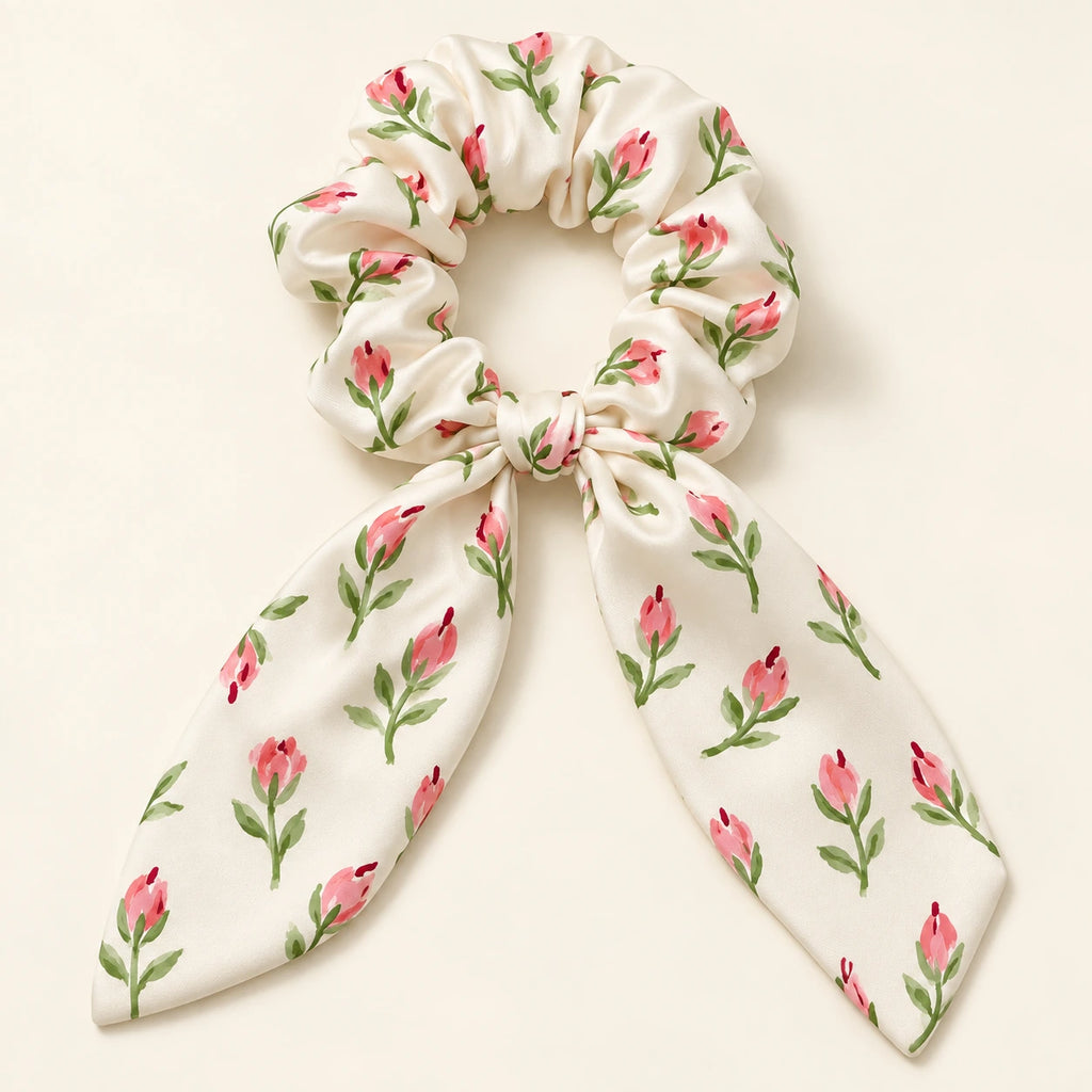 Petal Postscript Bow-Tie Scrunchie — detail view