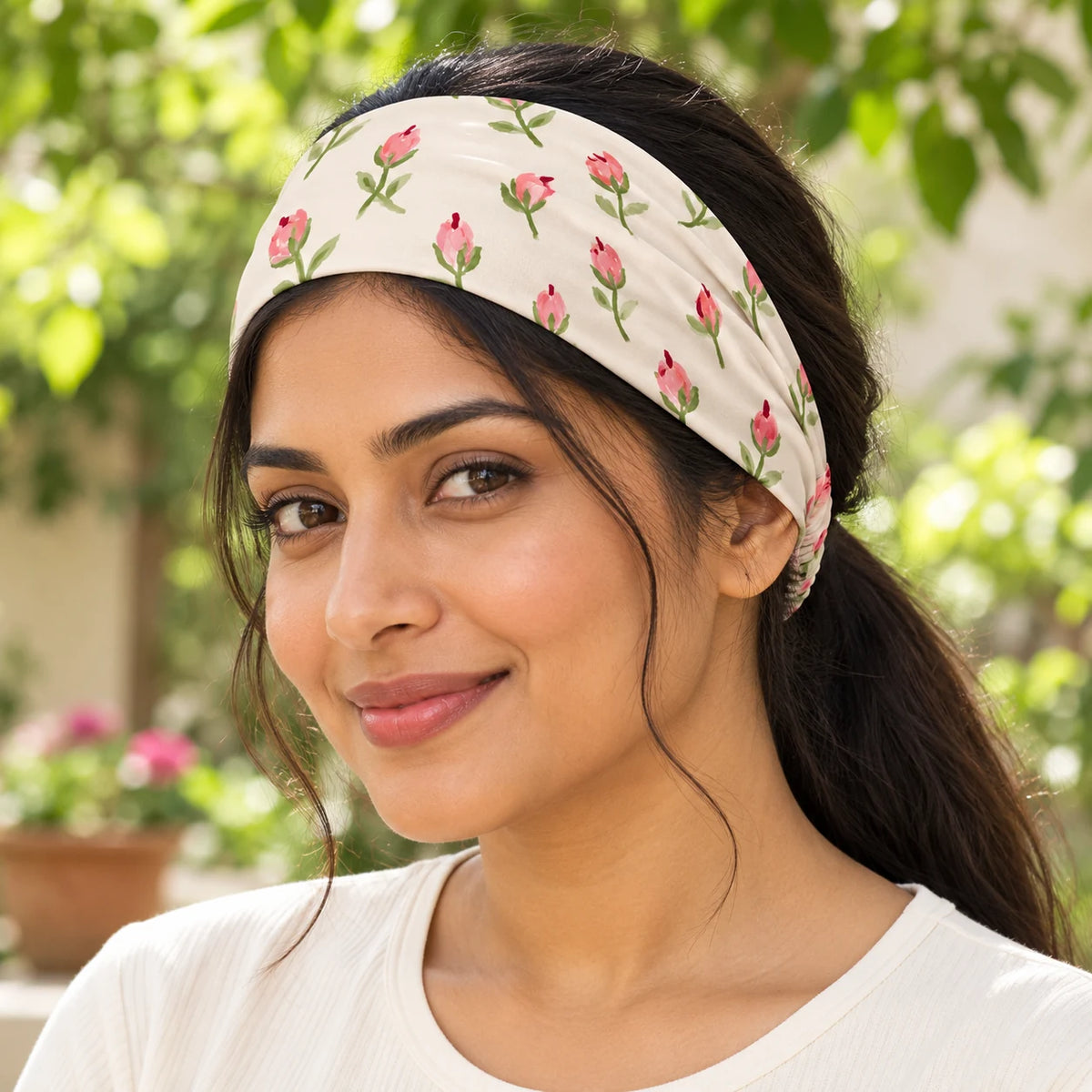 Petal Postscript Headband — worn view