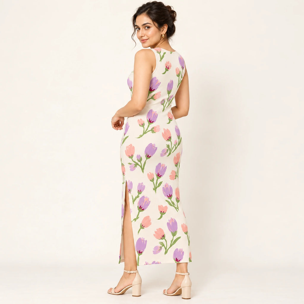 Petal Waltz bodycon dress — rear view