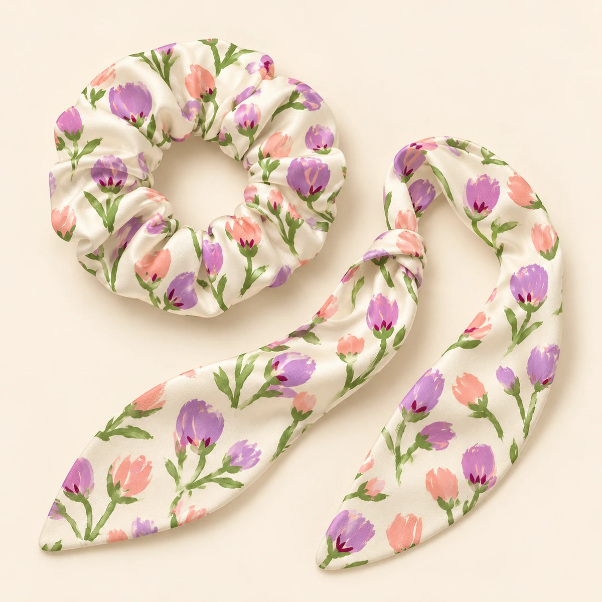 Petal Waltz bow-tie scrunchie — detail view