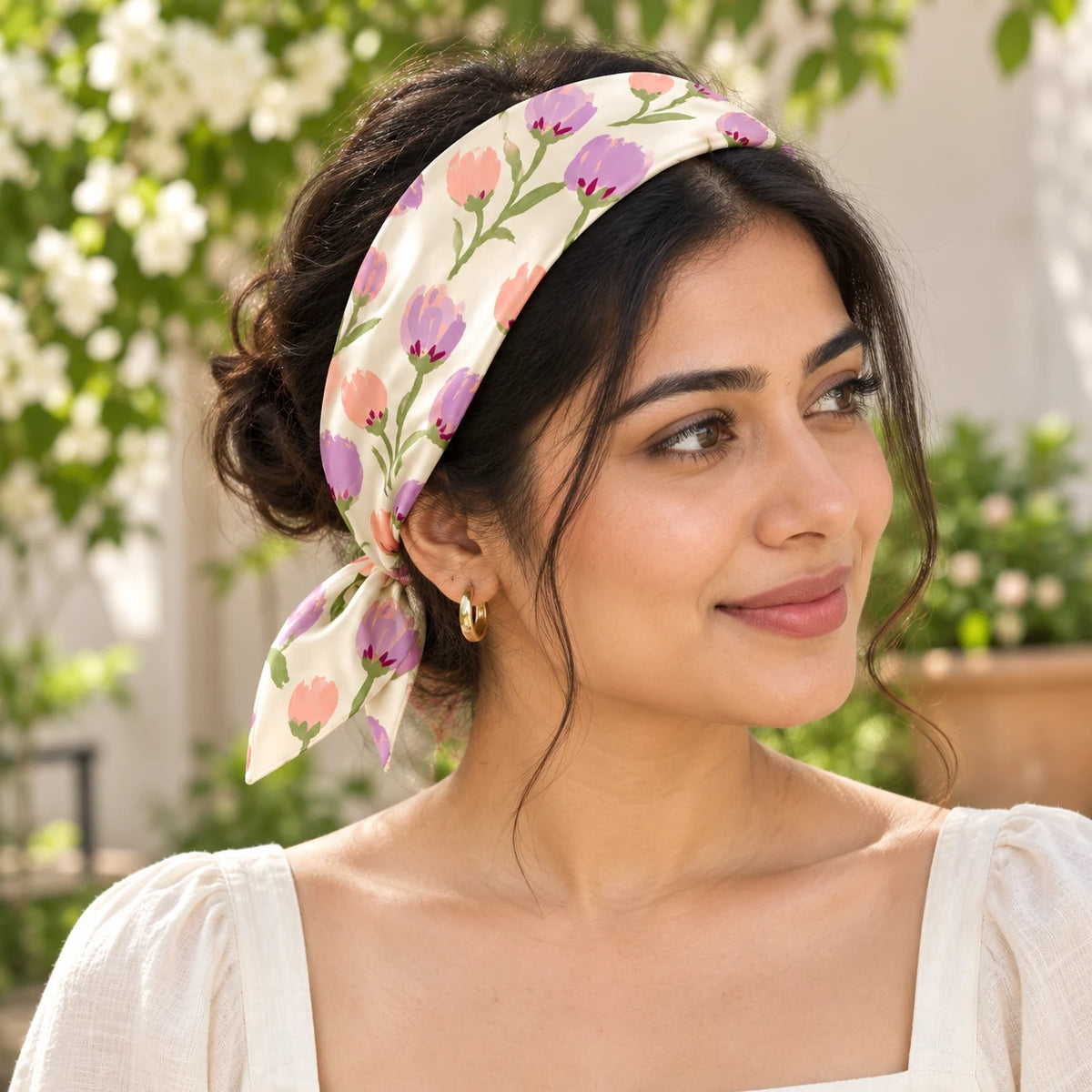 Petal Waltz scarf — lifestyle view