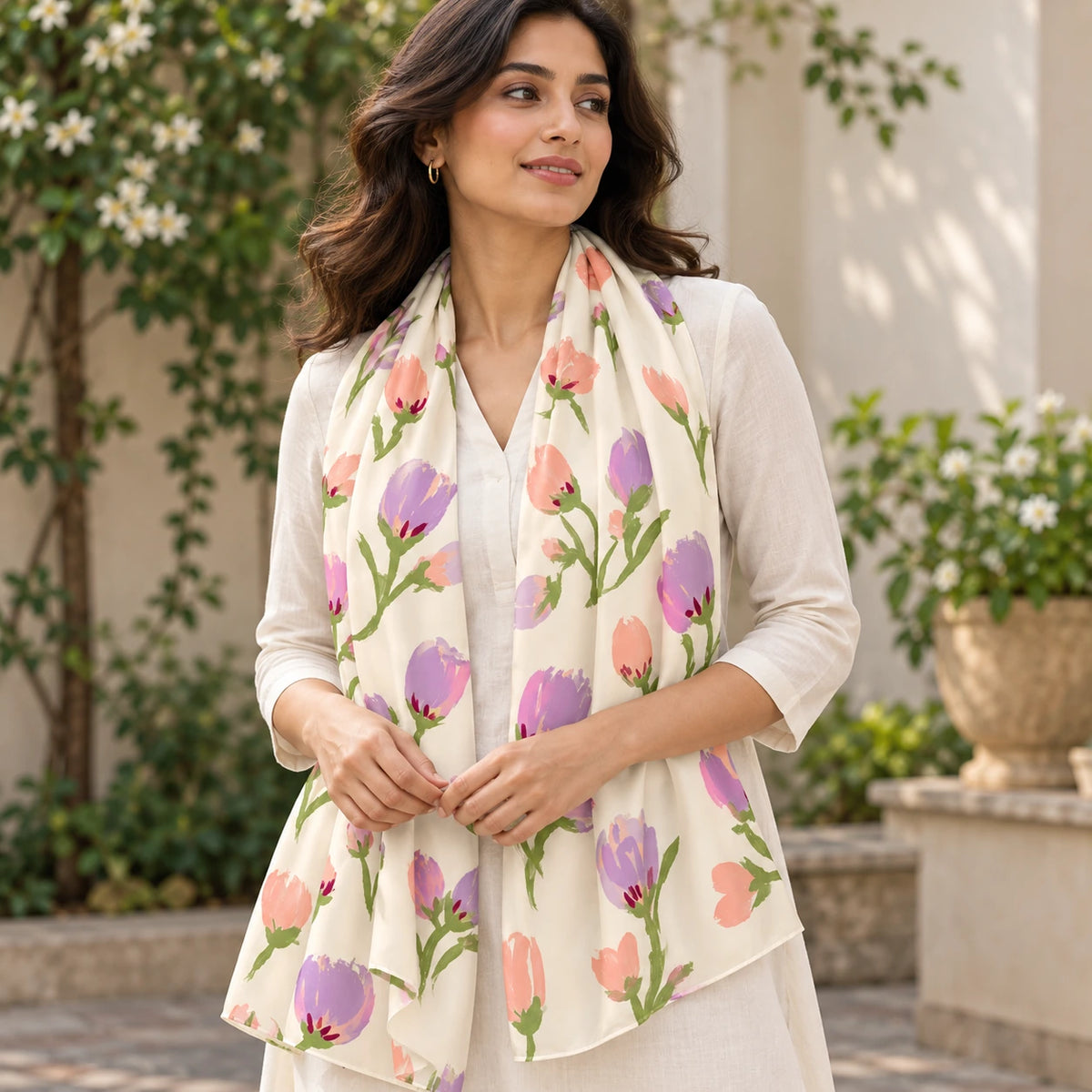 Petal Waltz stole — lifestyle view