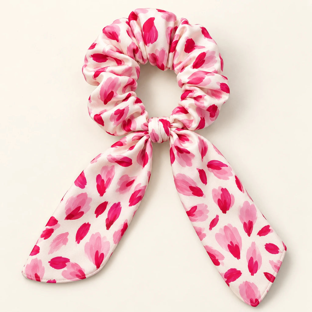 Pink Punctuation Bow-Tie Scrunchie — detail view