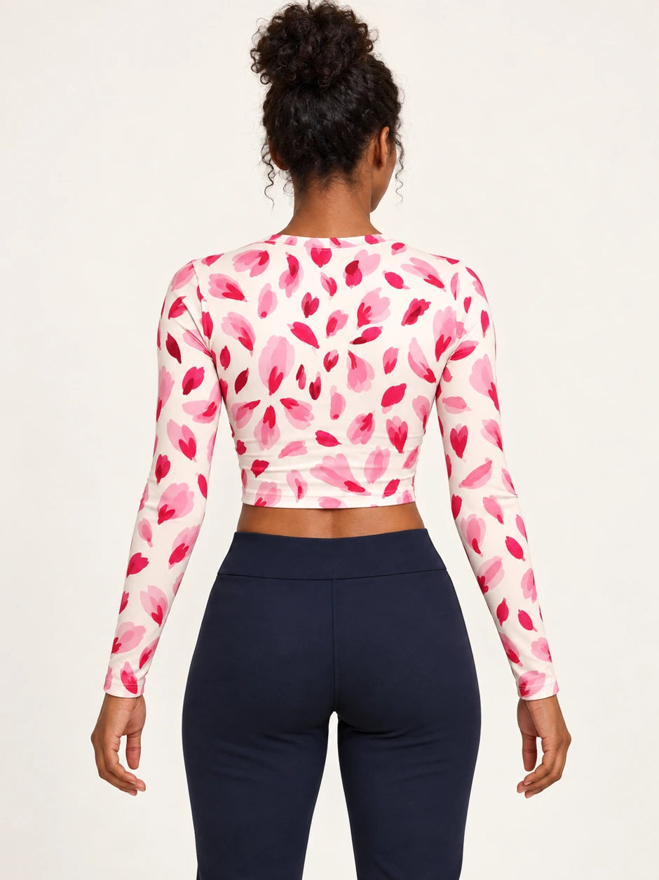 Pink Punctuation full sleeve crop top — female back view