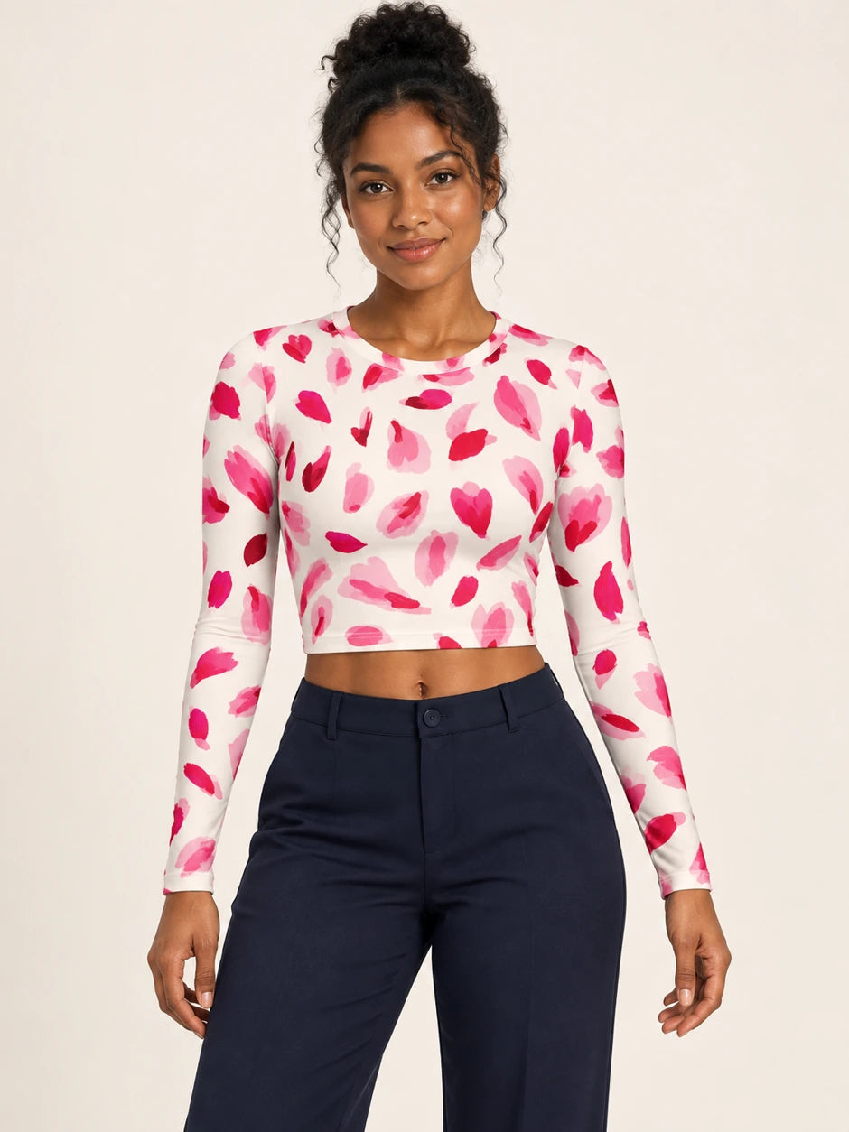 Pink Punctuation full sleeve crop top — female hero view