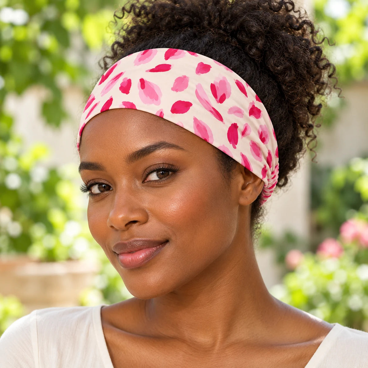 Pink Punctuation Headband — worn view