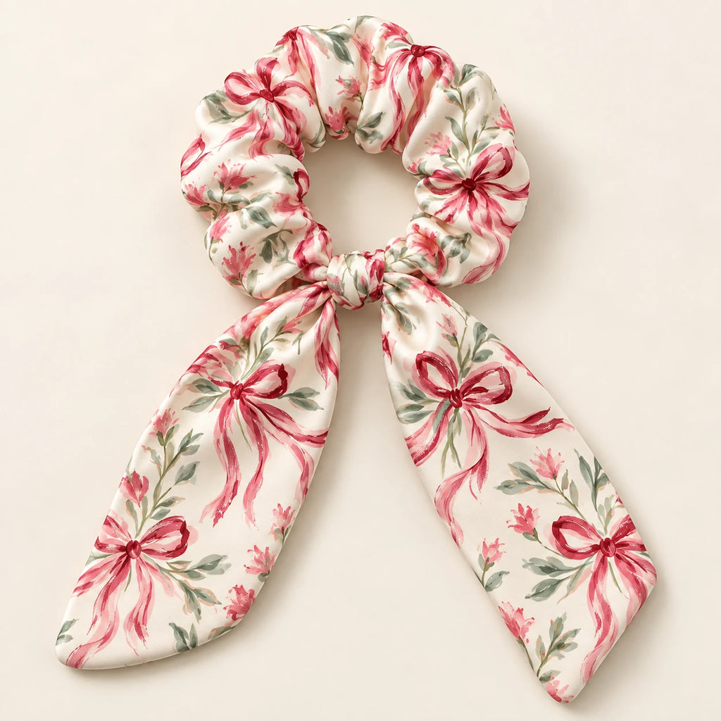 Ribbon Letters Bow-Tie Scrunchie — detail view
