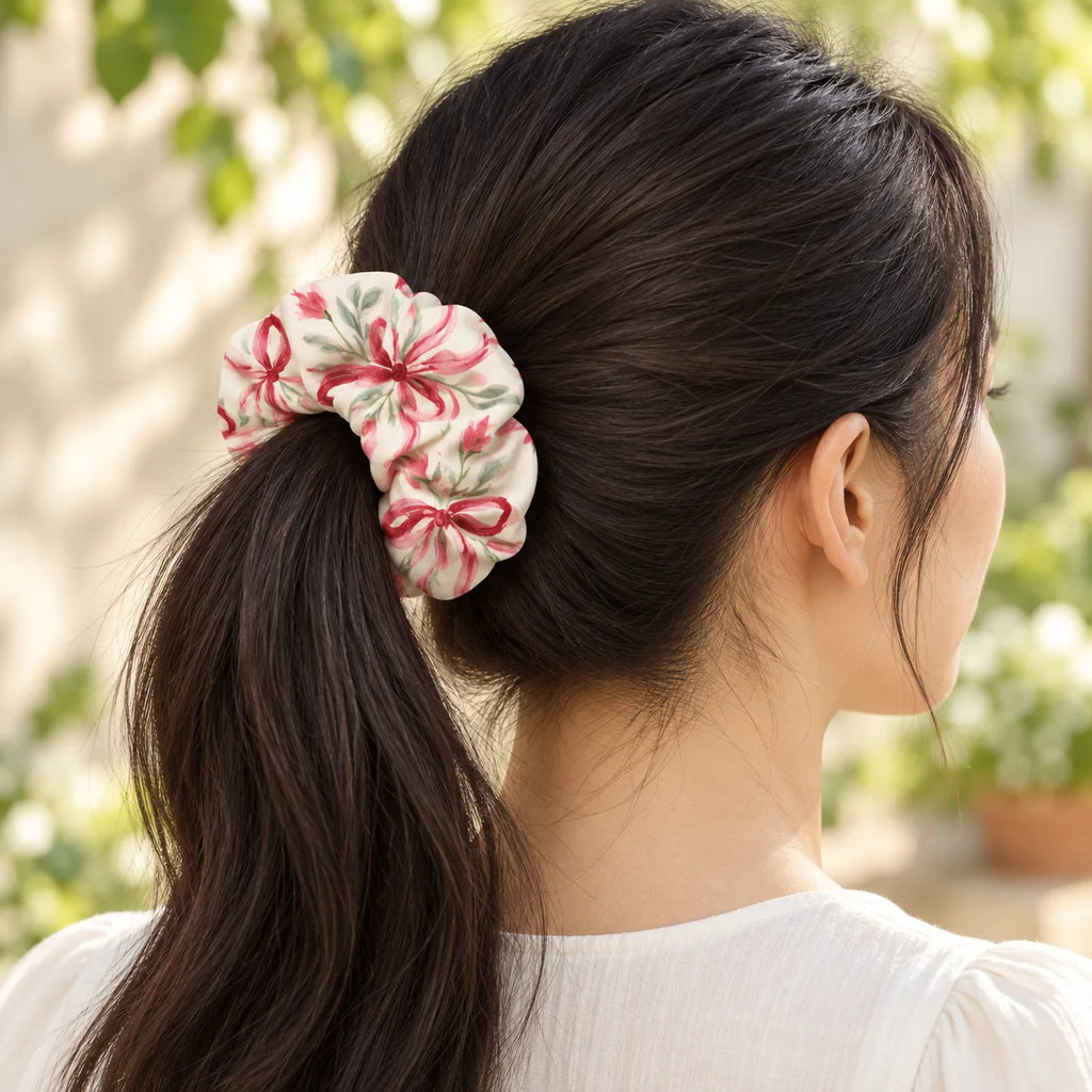Ribbon Letters Scrunchie — worn view