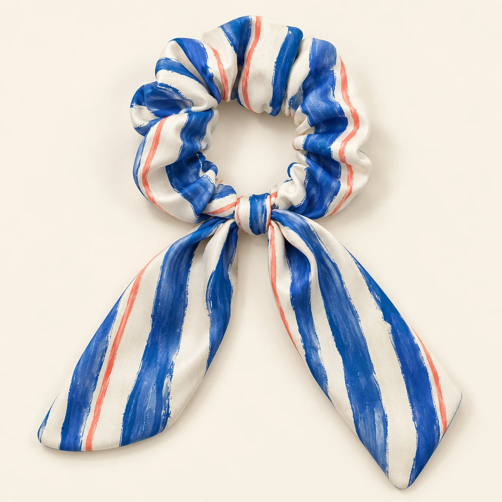 Riviera Stripe Bow-Tie Scrunchie — detail view