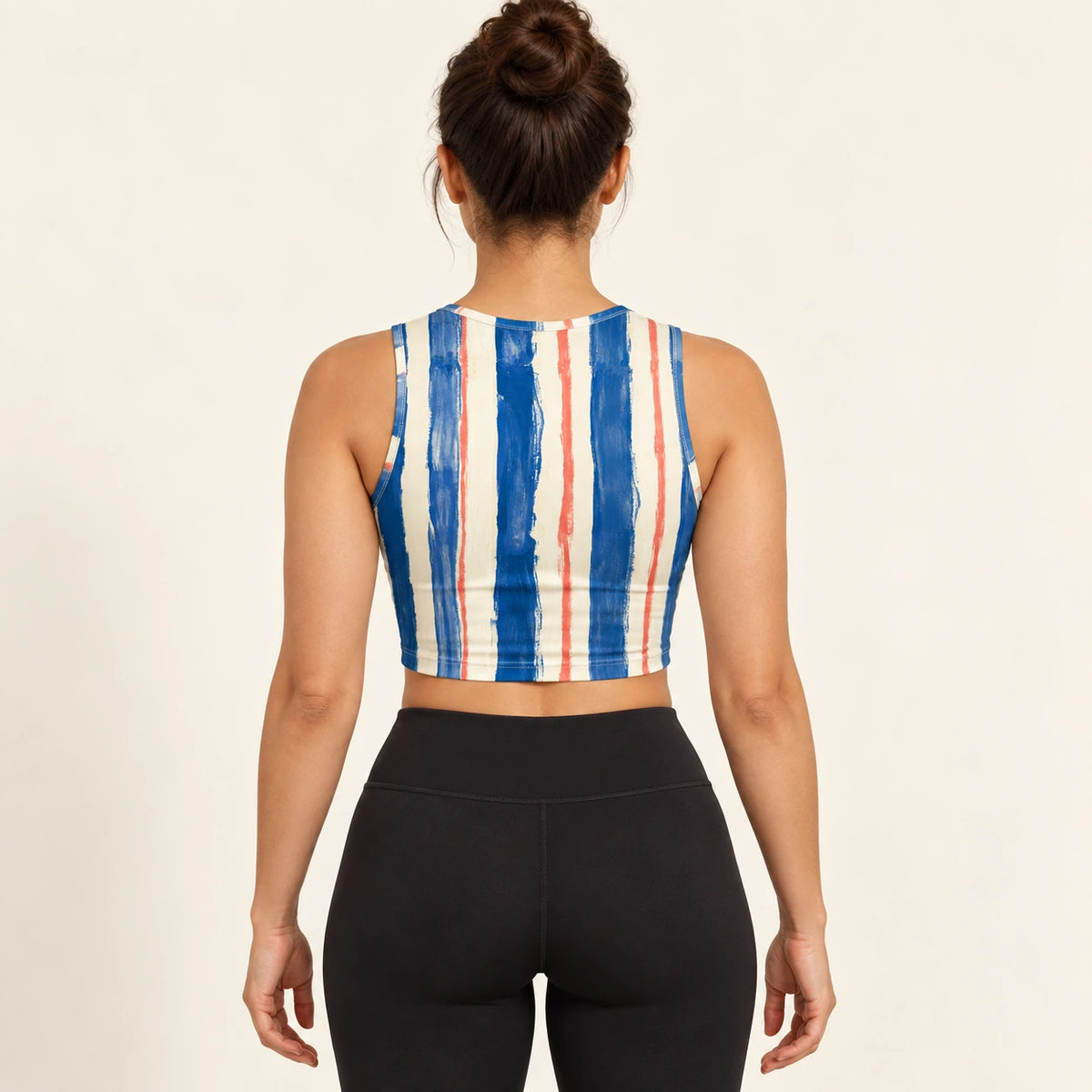 Riviera Stripe sports crop top — female back view