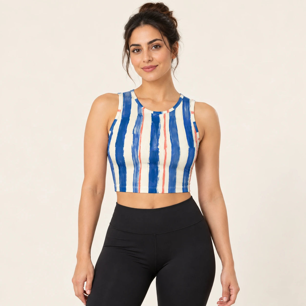 Riviera Stripe sports crop top — female hero view