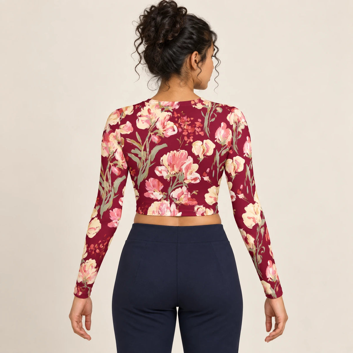 Rose Correspondence full sleeve crop top — female back view