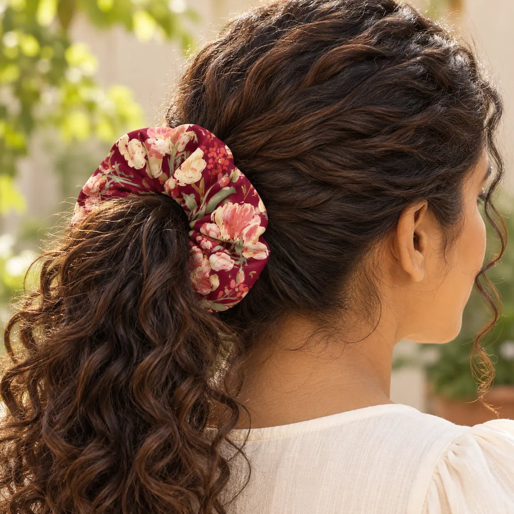 Rose Correspondence Scrunchie — worn view