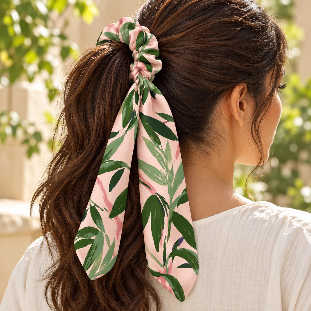 Sage Silhouette Bow-Tie Scrunchie — worn view
