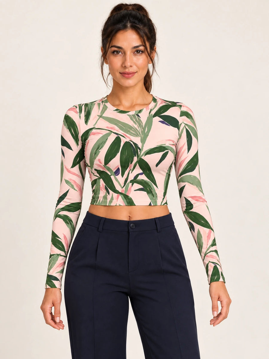 Sage Silhouette full sleeve crop top — female hero view