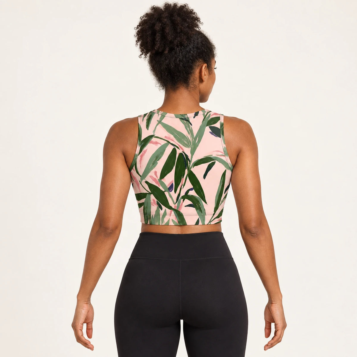 Sage Silhouette sports crop top — female back view