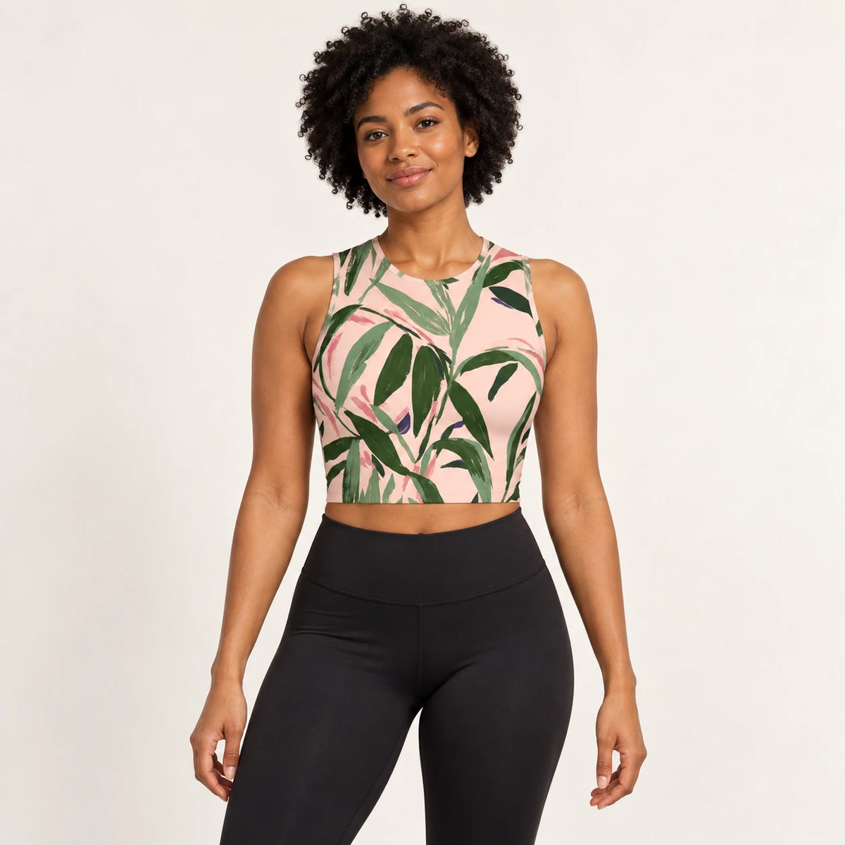 Sage Silhouette sports crop top — female hero view