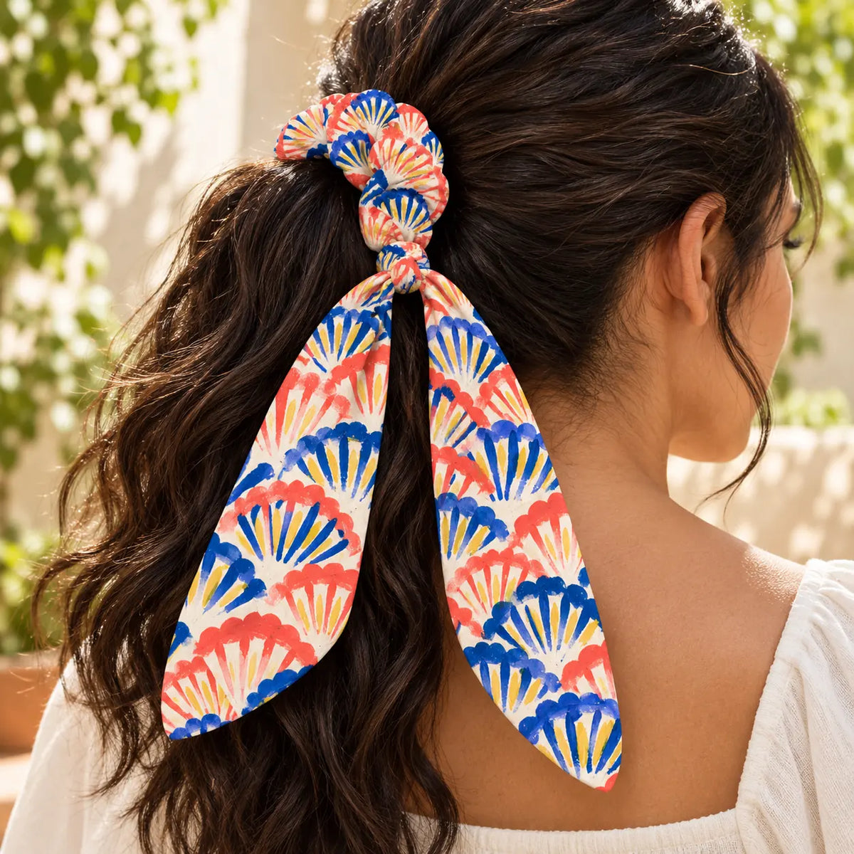 Shell Serenade Bow-Tie Scrunchie — worn view