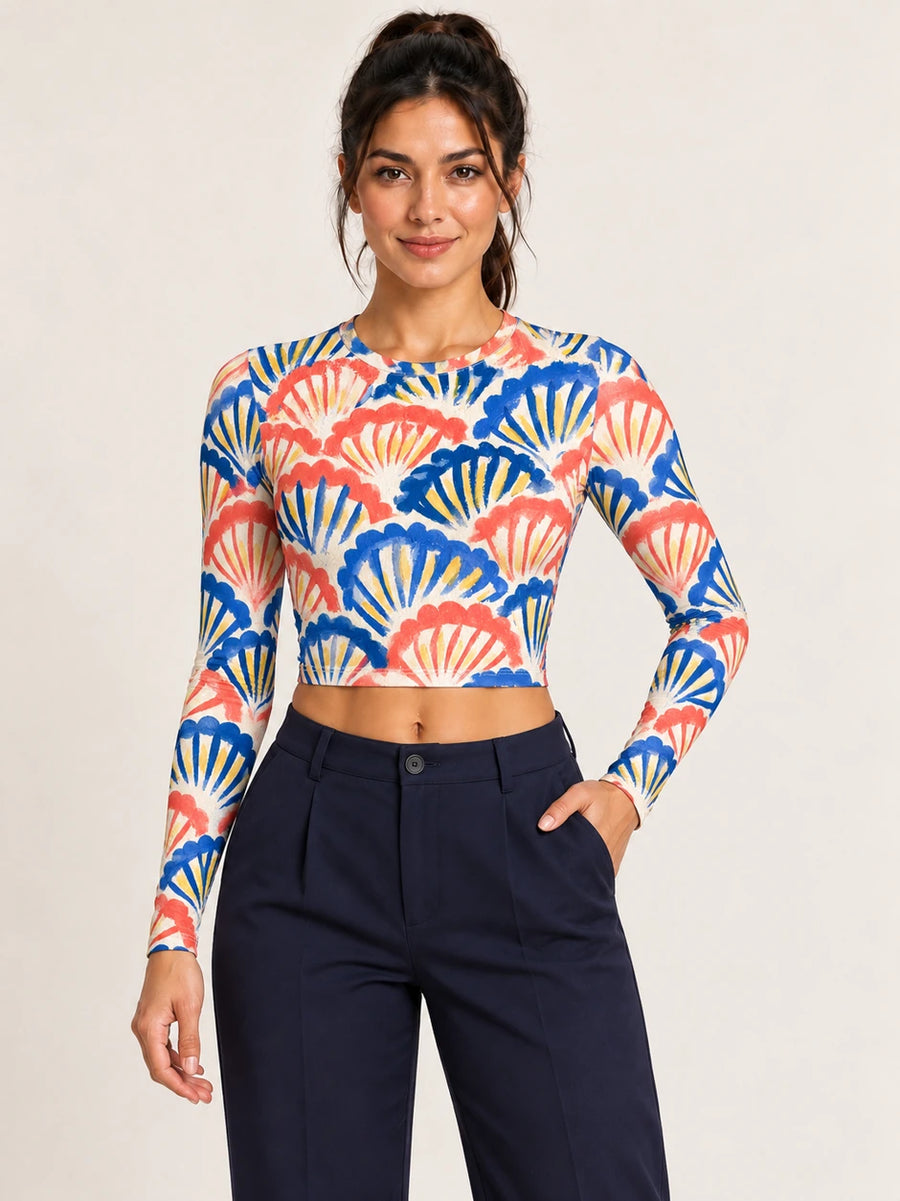 Shell Serenade full sleeve crop top — female hero view