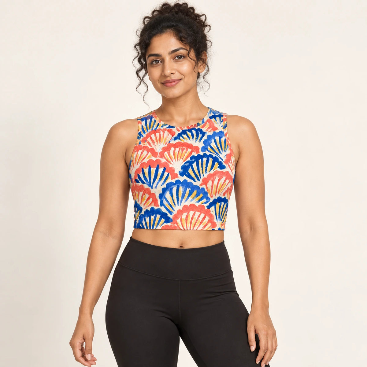 Shell Serenade sports crop top — female hero view