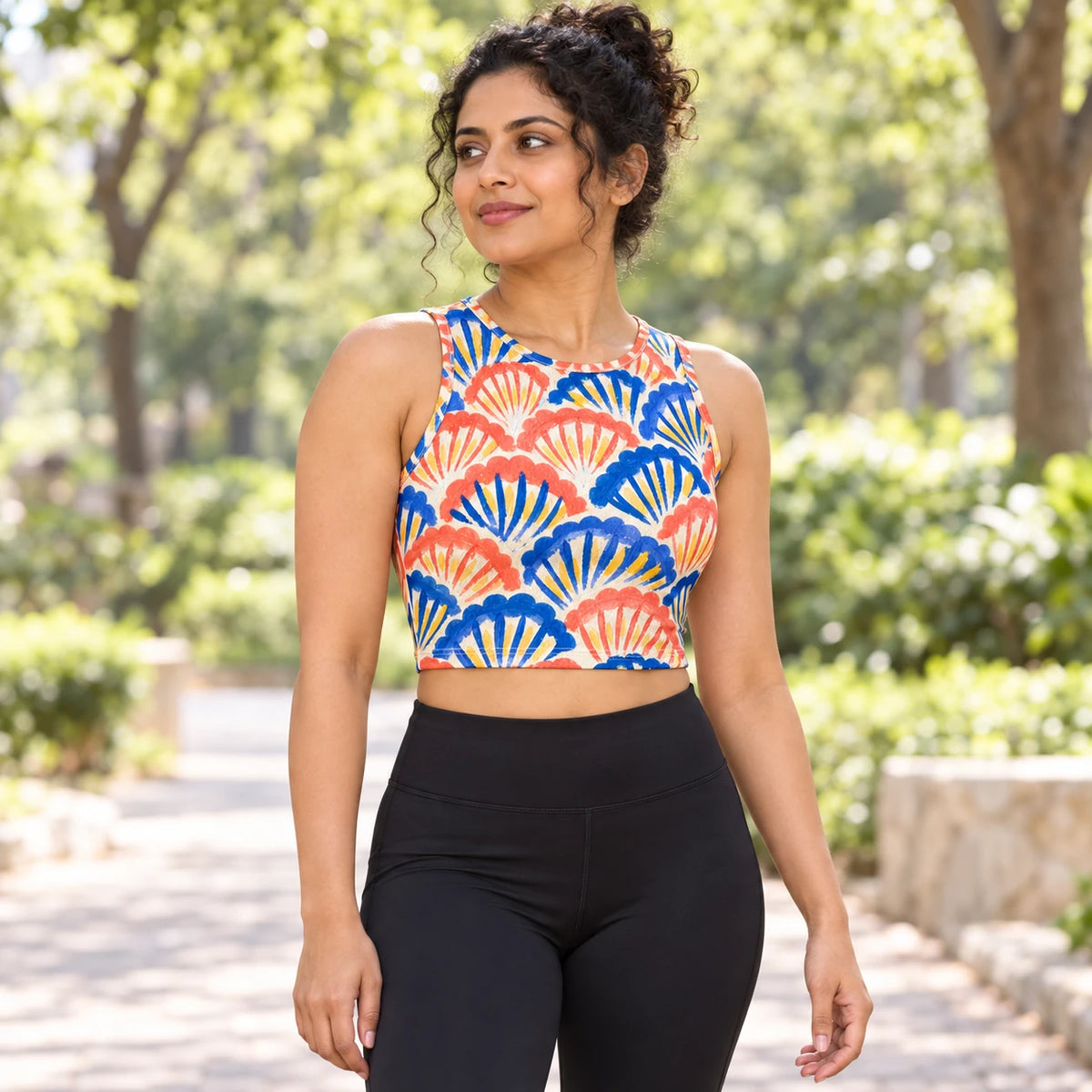 Shell Serenade sports crop top — female lifestyle view