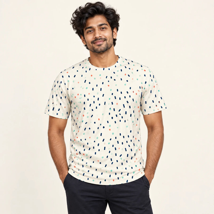 Stardust Scatter All-Over Print T-Shirt — male model, hero view