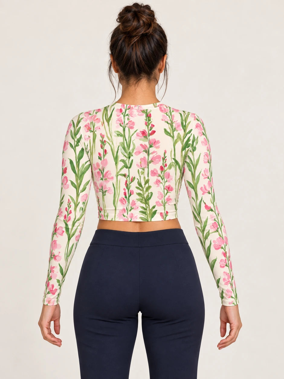 Sweetpea Lines full sleeve crop top — female back view