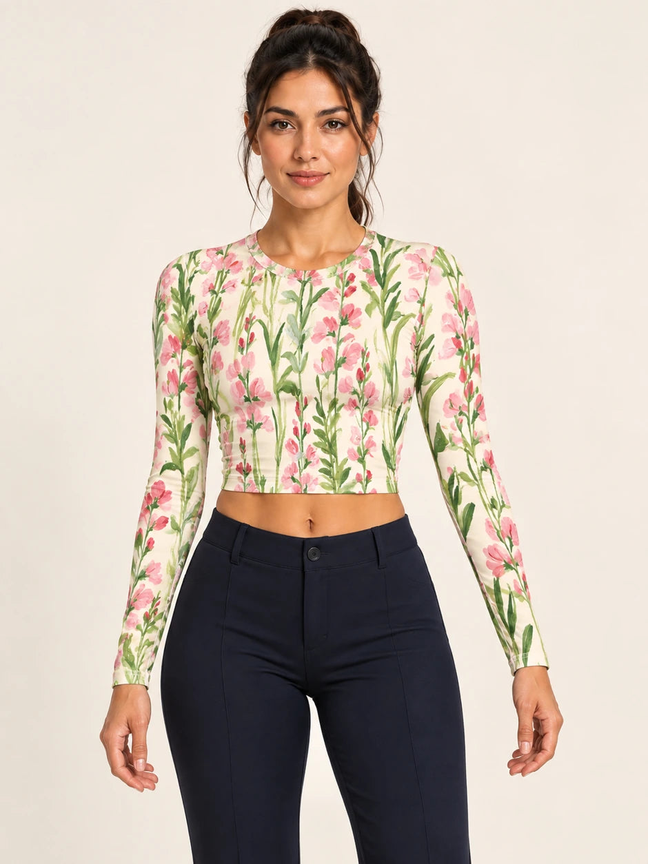 Sweetpea Lines full sleeve crop top — female hero view