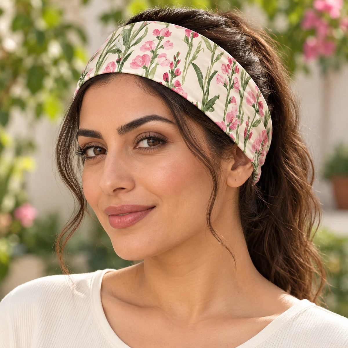 Sweetpea Lines Headband — worn view