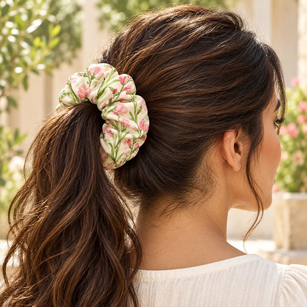 Sweetpea Lines Scrunchie — worn view