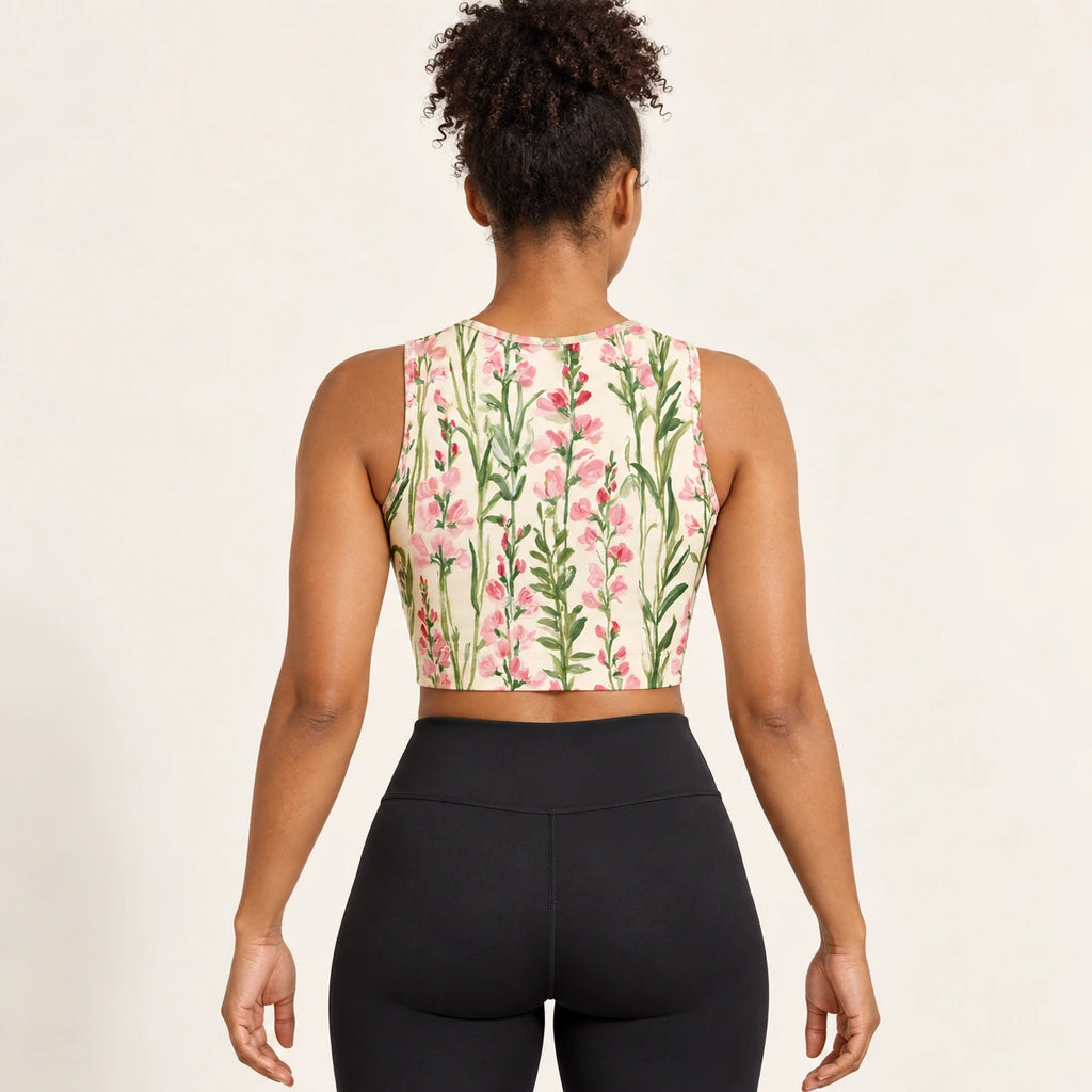 Sweetpea Lines sports crop top — female back view
