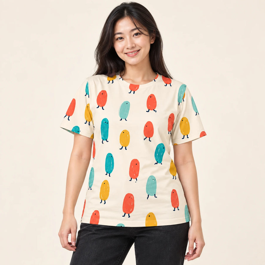Tiny Wanderers All-Over Print T-Shirt — female model, hero view