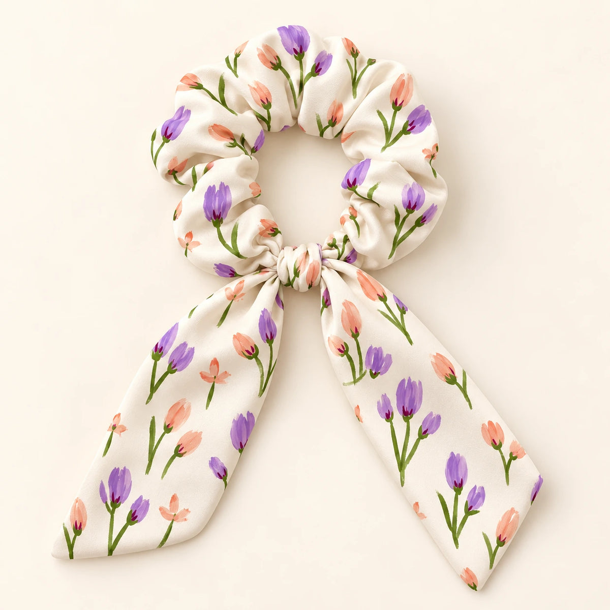 Tulip Daydream bow-tie scrunchie — hero view