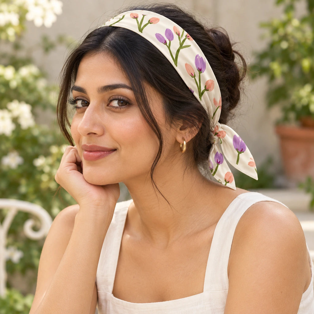 Tulip Daydream scarf — lifestyle view