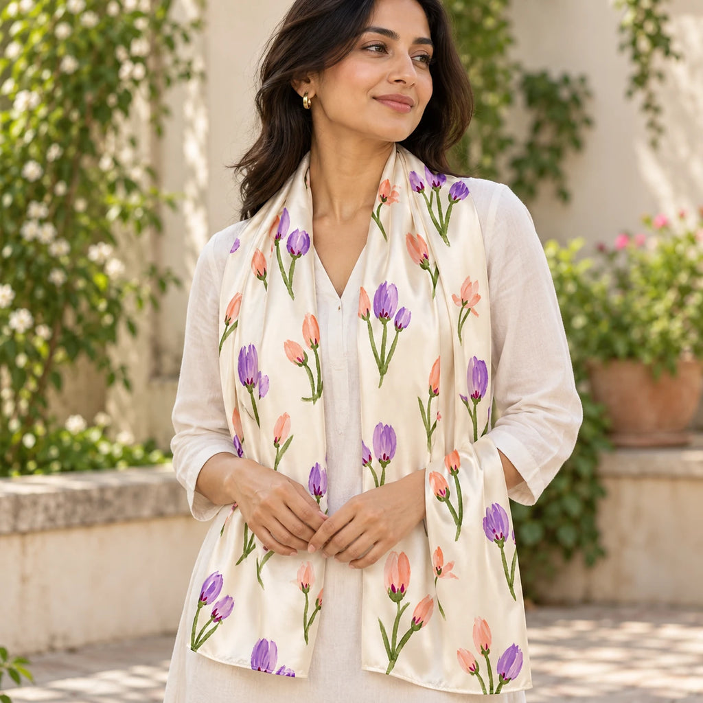 Tulip Daydream stole — lifestyle view
