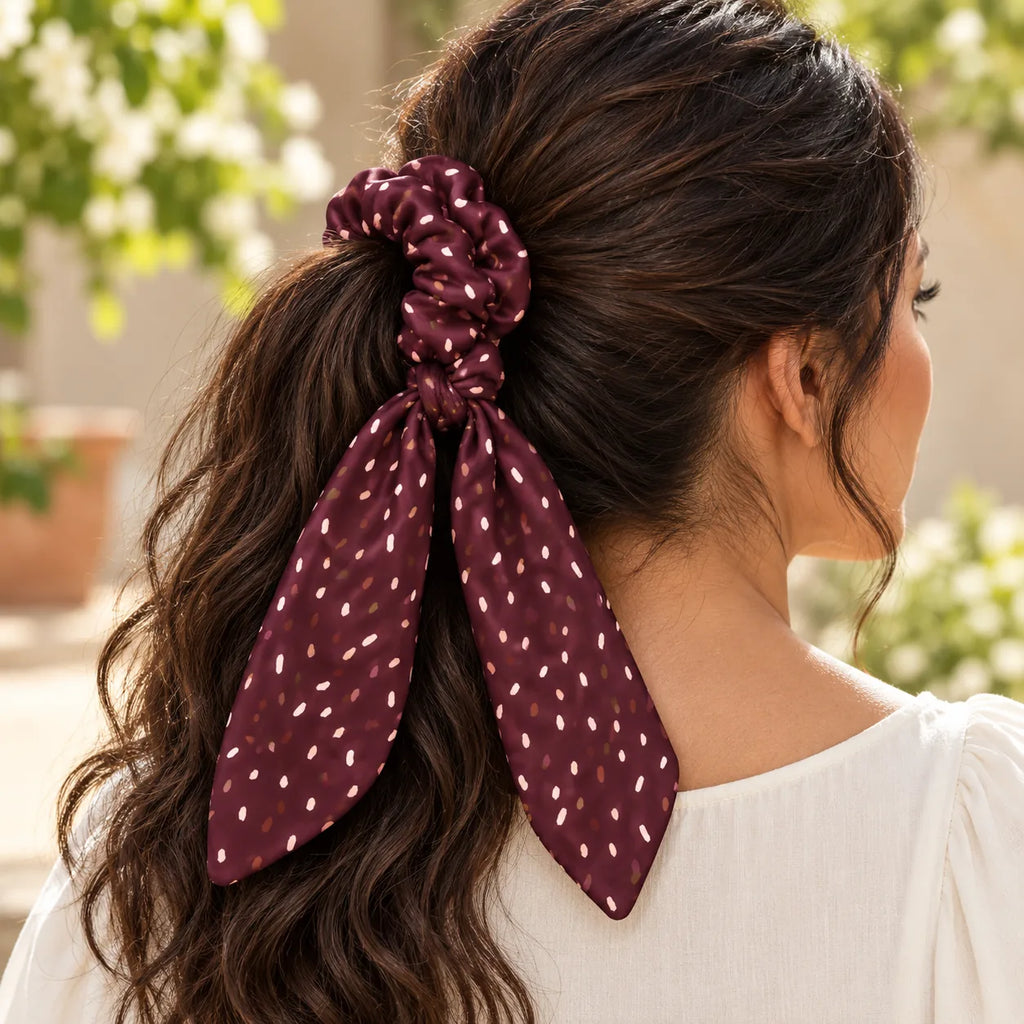 Twilight Flecks Bow-Tie Scrunchie — worn view