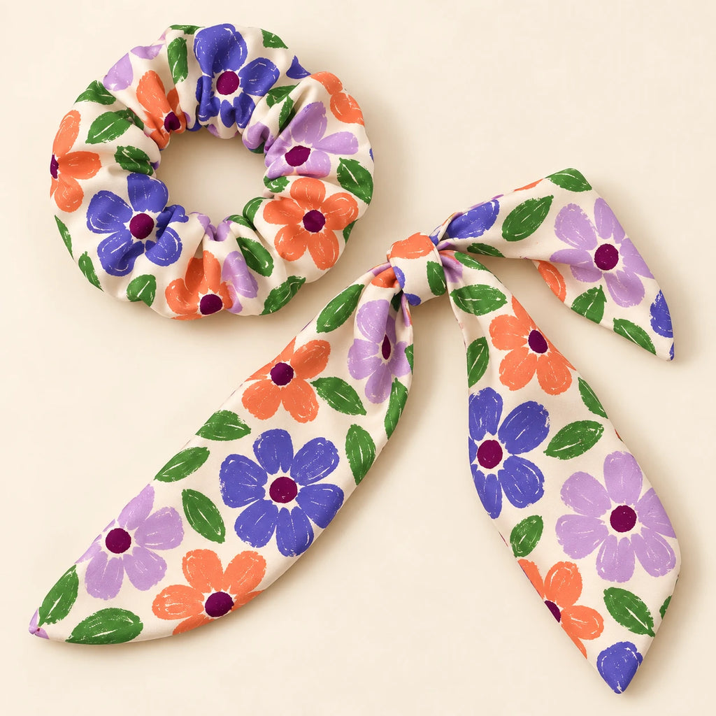 Wildflower Pop bow-tie scrunchie — detail view