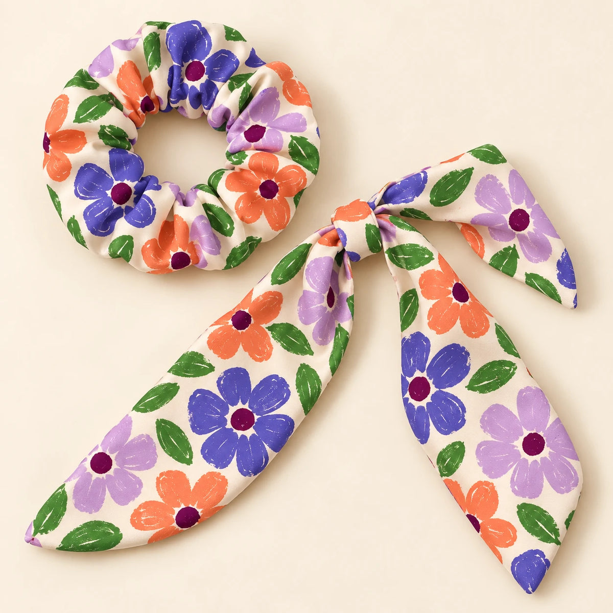 Wildflower Pop bow-tie scrunchie — detail view
