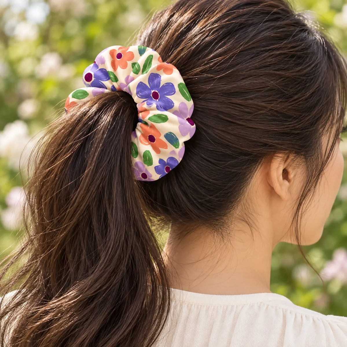 Wildflower Pop scrunchie — worn view